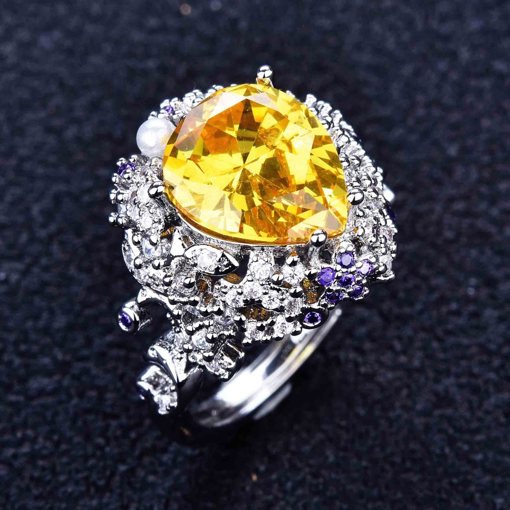 Goldkingdom Aksesoris Perhiasan Fashion Ready Stock Gaoding Jewelry Design Tetesan Air Berbentuk Pir Imitasi Natural Pink Kristal Kuning Berlian Cincin