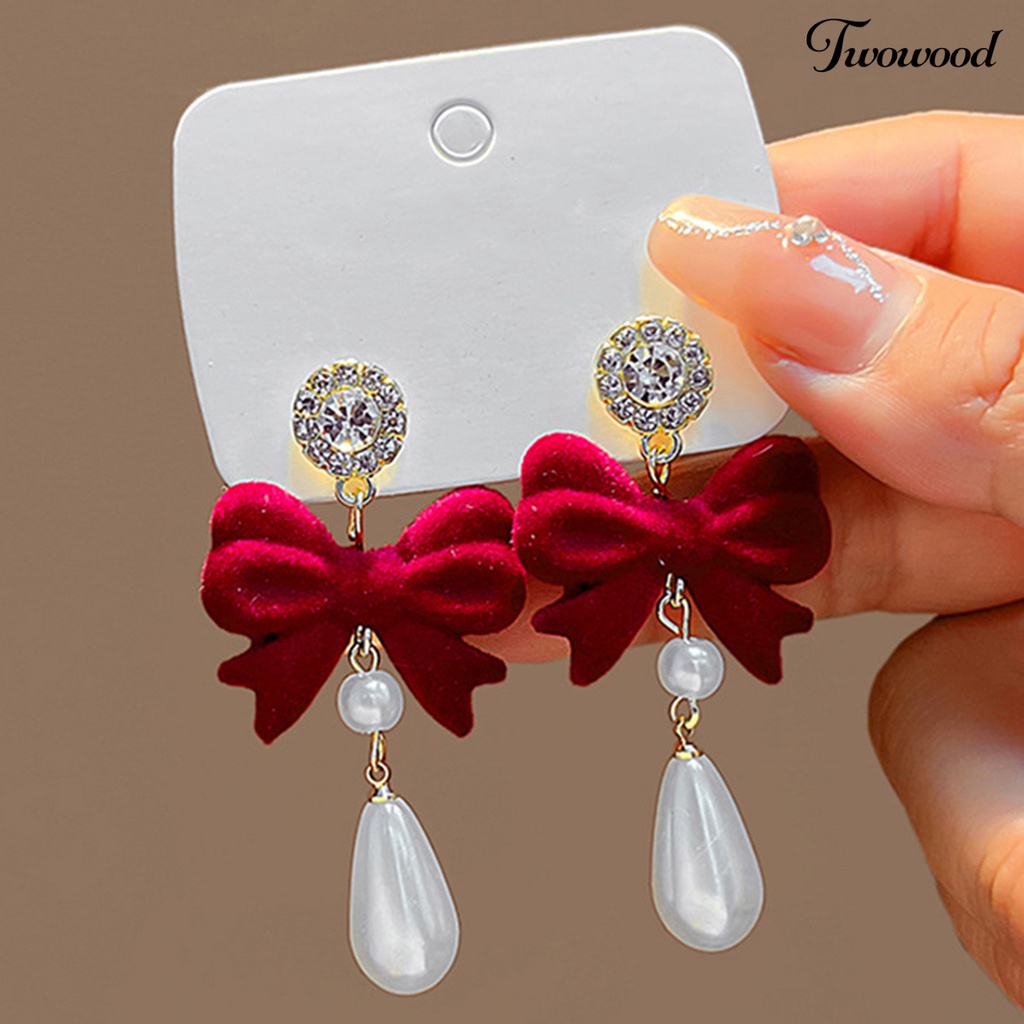 Twowood 1pasang Anting Stud Pola Geometris Gaya Cina Temperamen Liontin Electroplating Dekorasi Fashion Item Merah Meriah Perempuan Anting Aksesoris Pakaian