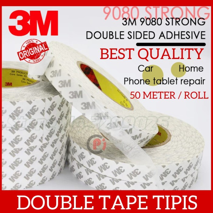 ORIGINAL 3M 9080 Super Strong Double Side Tape Tipis Anti Air 50M ROLL