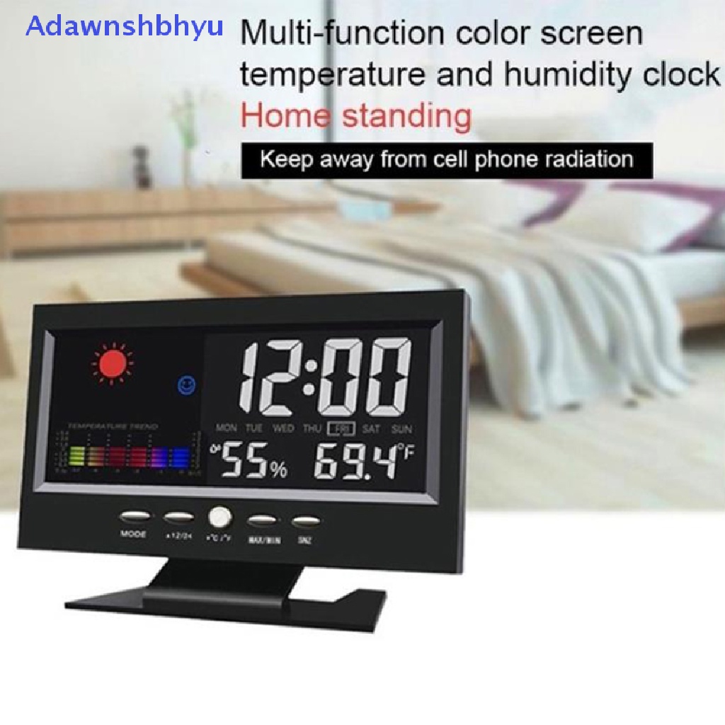 Adhyu LCD Layar Warna Digital Backlight Snooze Alarm Clock Weather Forecast Station  Id