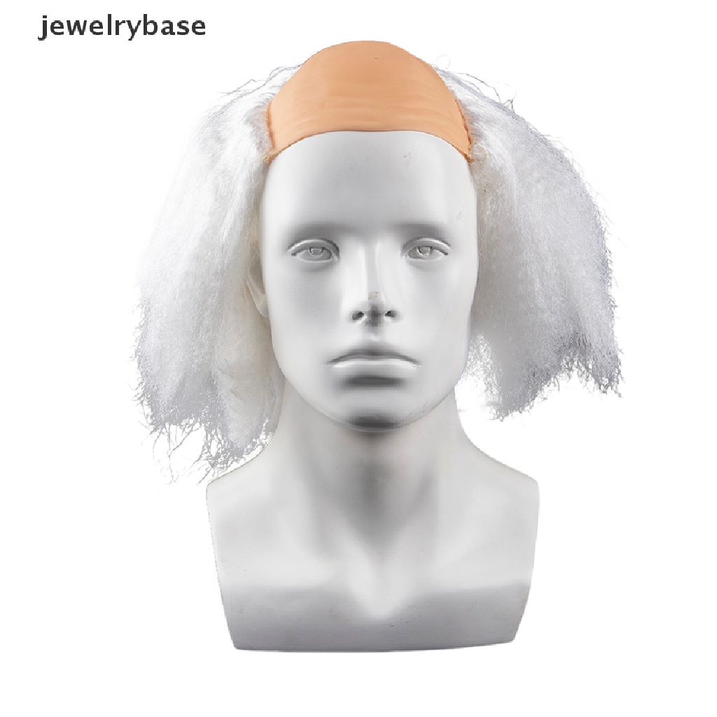 [jewelrybase] Rambut Orang Tua Wig Topi Botak Putih Dengan Rambut Di Sisi Botak Wig Kakek Halloween Kostum Cosplay Wig Halloween Alat Peraga Kulit Kepala, Botak Styling Butik