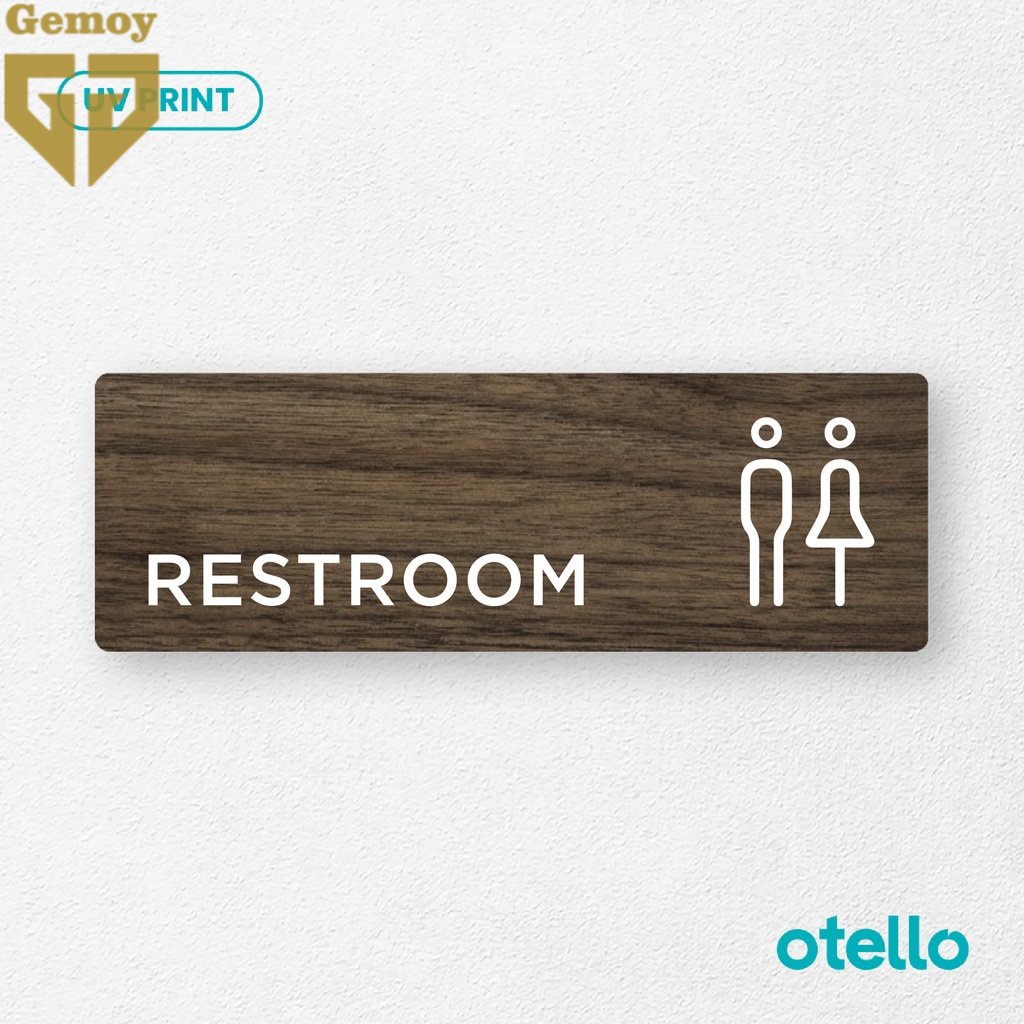 Otello - Restroom Sign Board Kayu Print UV Papan Signage Tempel Toilet Wooden Sticker Dinding Nama Ruangan