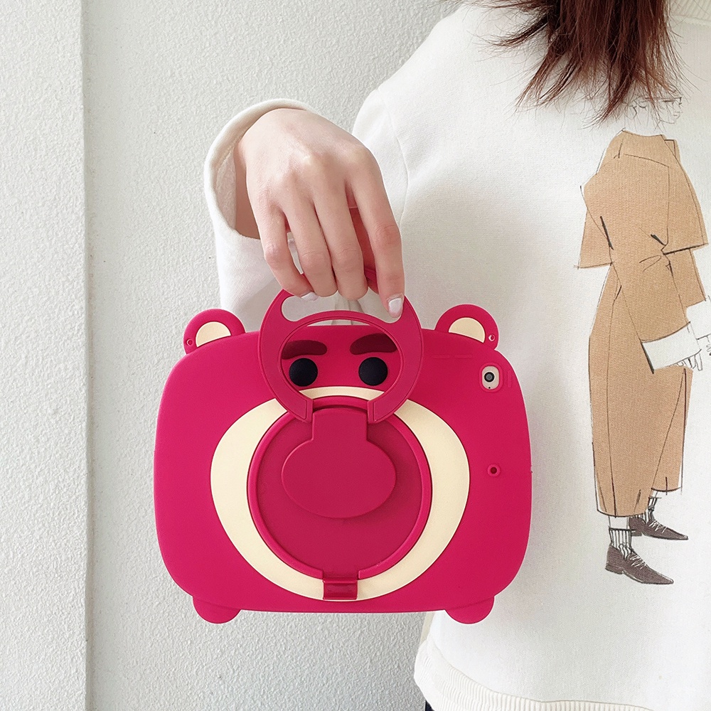 Untuk Huawei MatePad SE 10.4 (2022) AGS5-L09 AGS5-W09 Casing 10.4-inch Fashion360° Rotating Ring Stand Case Silikon Lembut Lucu Kartun Hewan Strawberry Bear Tablet Penutup Pelindung