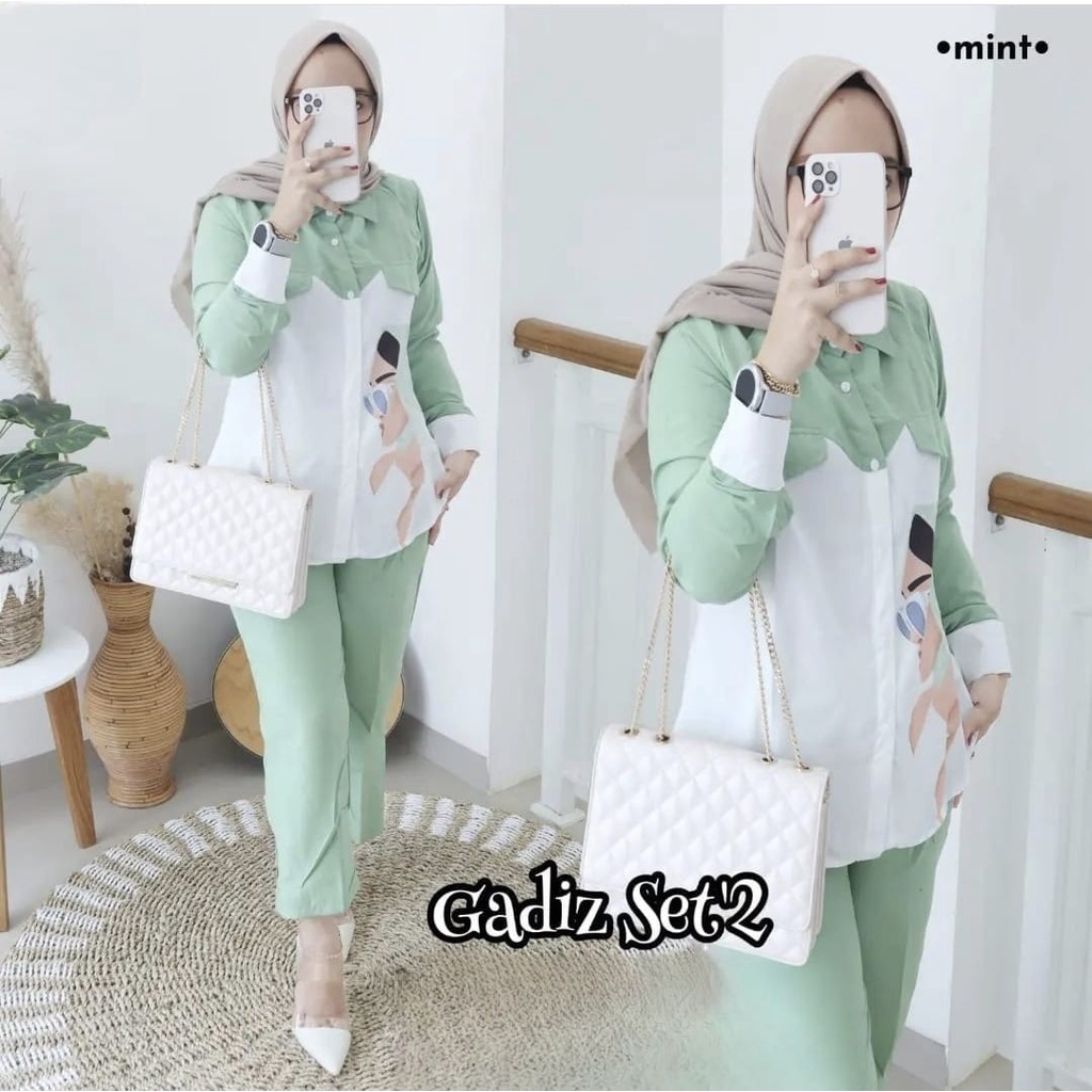 Gadiz Set 2in1 OOTD Casual Daily Premium l Setelan Wanita Muslim Matt Wollycrepe Fashion Terlaris - 