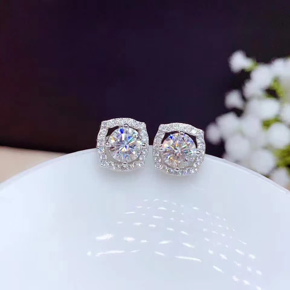 Goldkingdom Aksesoris Perhiasan Fashion Ready Stock Import Mosan Diamond Ear Studs Princess Square Tas 50butir 1karat Ear Studs