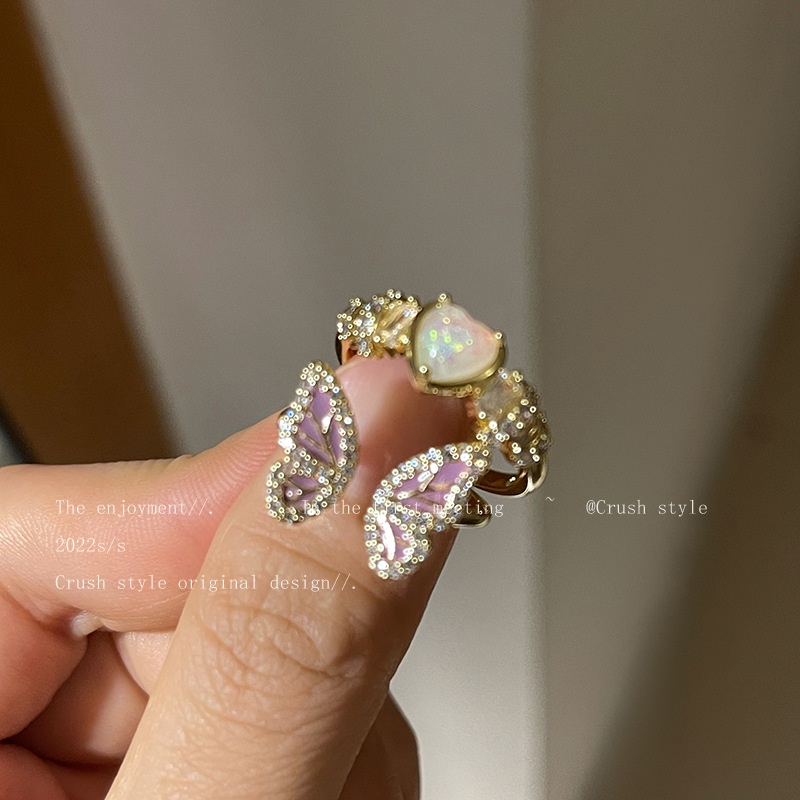 Fashion Pearl Gold Rings for Women Elegant Crystal Butterfly Finger Ring Jewelry Accessories