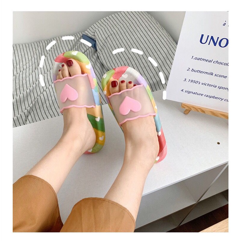 TOPGROSIR TG1675 Sandal Selop Jelly Import Wanita Motif  Love Wanita Warna Pelangi Import