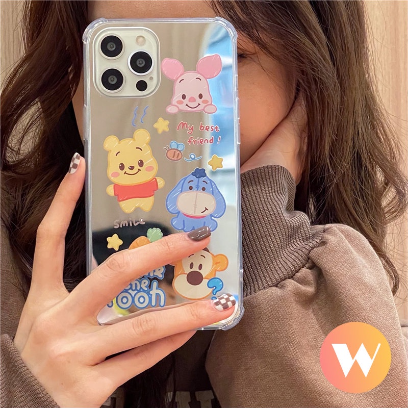 IPHONE Kartun Disney Winnie The Pooh Manyo Case Kompatibel Untuk Iphone11 13 12 Pro Max 7Plus XR X XS Max8 7 Plus SE 2020 Toy Story Lucu Alien Make Up Mirror Phone Cover