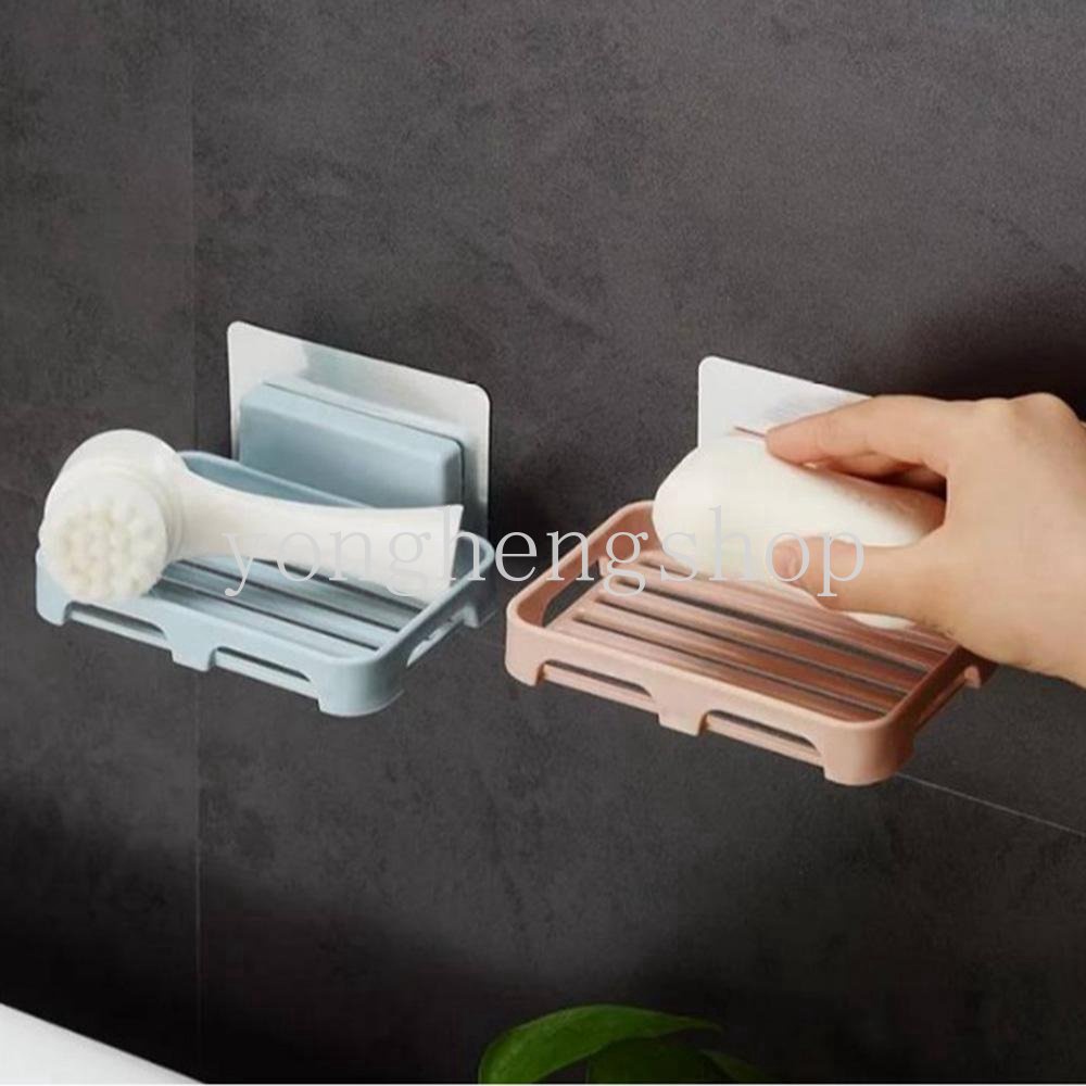 Kotak Sabun Tempel Dinding Shower Bebas Pukulan Soap Drain Holder Toiletries Organizer Rak Penyimpanan Spons Dapur Soap Dish Tray Perlengkapan Kamar Mandi