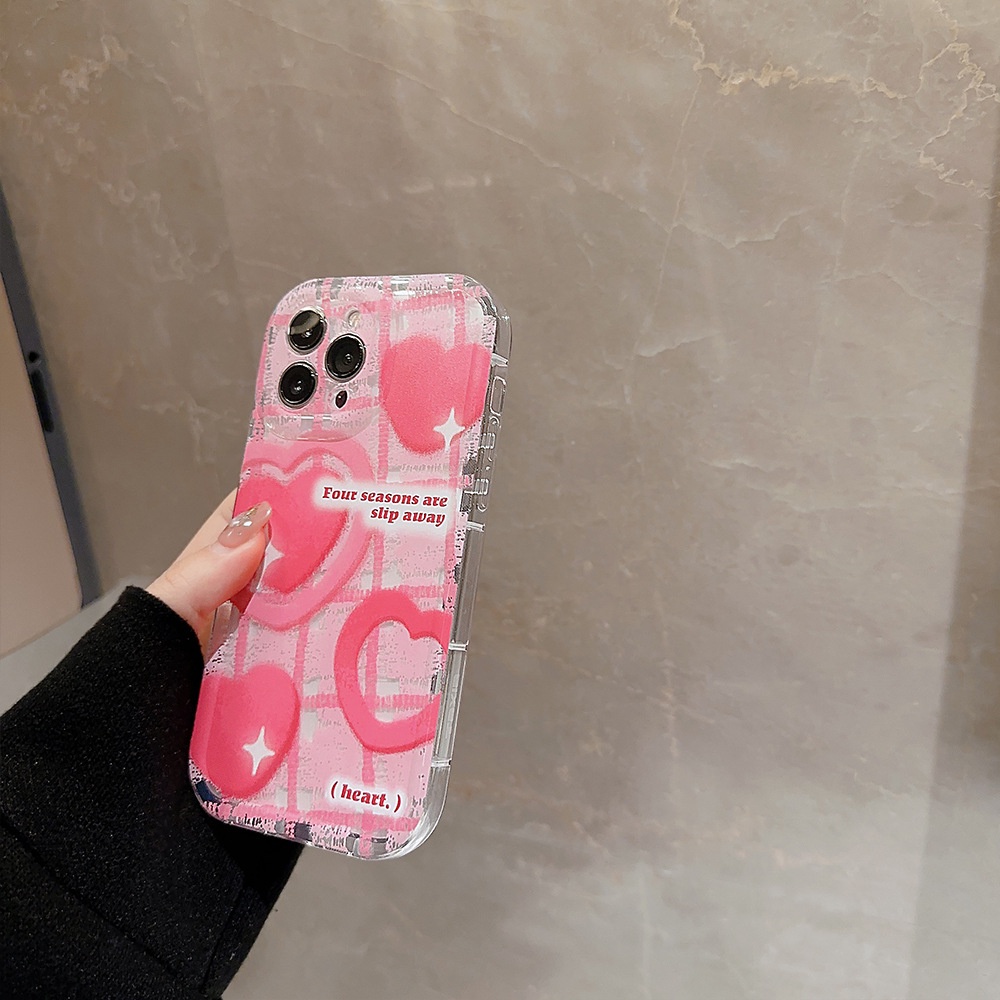 IPHONE Case Silikon Hati Pink Untuk Iphone14 11 12 13 PRO MAX Casing Cover Pelindung AT0080