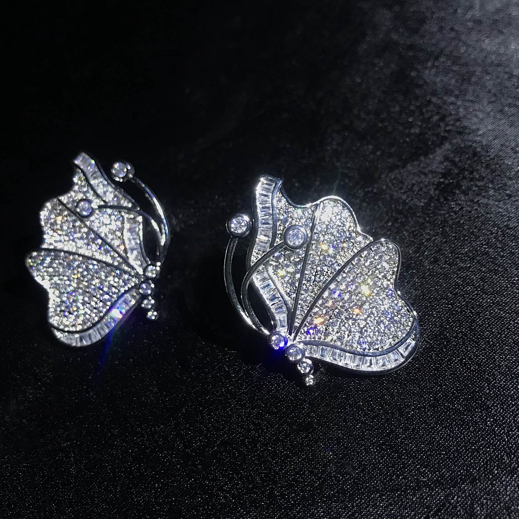 Goldkingdom Fashion Perhiasan Aksesoris Ready Stock Berlian Pintar Kupu-Kupu Telinga Studs Penuh Berlian Berlapis Emas Asli Kadar 375 Berlian Asli Halus Peri Temperamen Perempuan Telinga Aksesoris