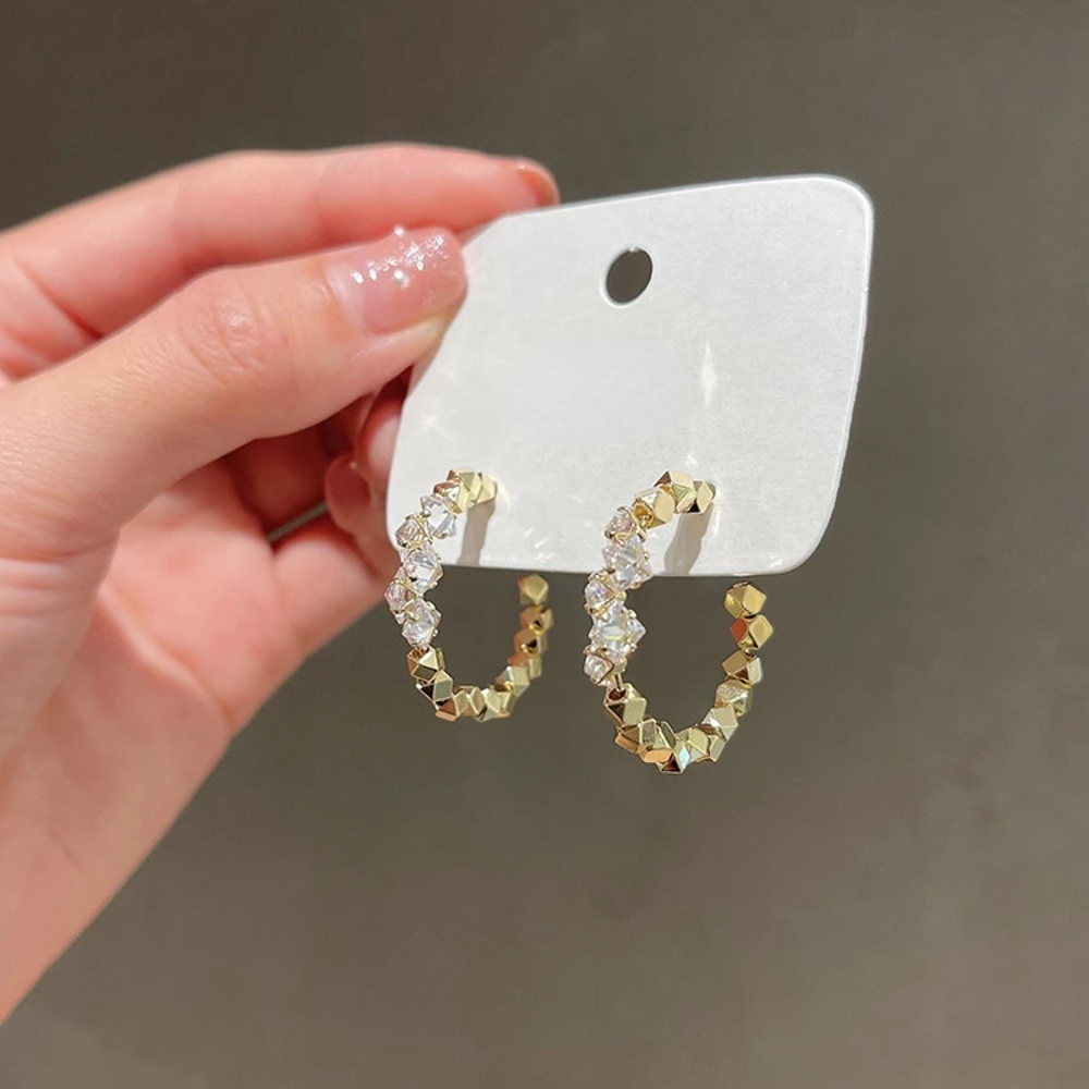 Deartiara Korea East Gate Fashion Kreatif Hexagon Bulat C-shaped Earrings Kecil Mewah Anting Premium