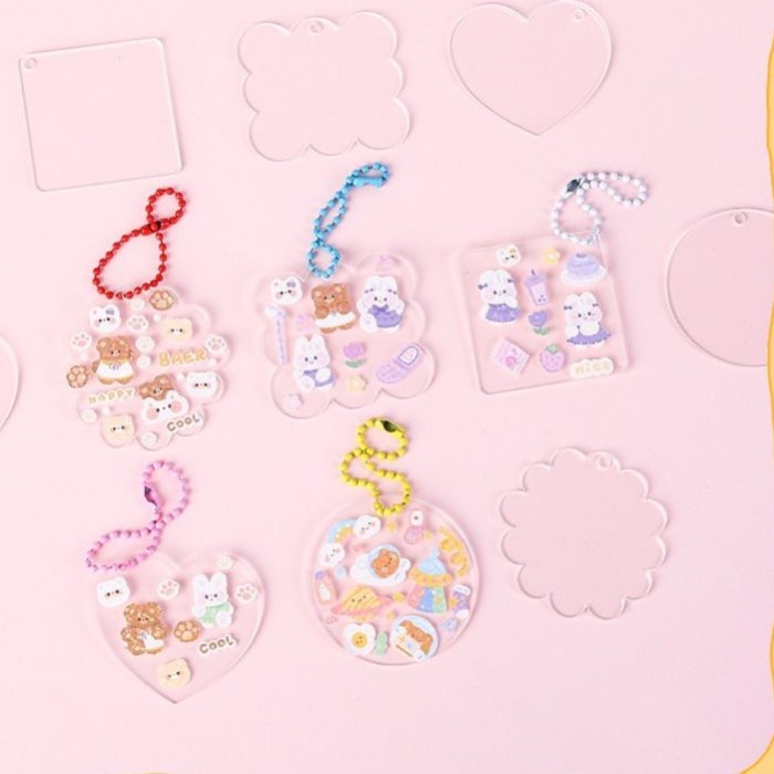 Gantungan Kunci Akrilik Keychain Transparan Sticker Lucu Kawaii Korea