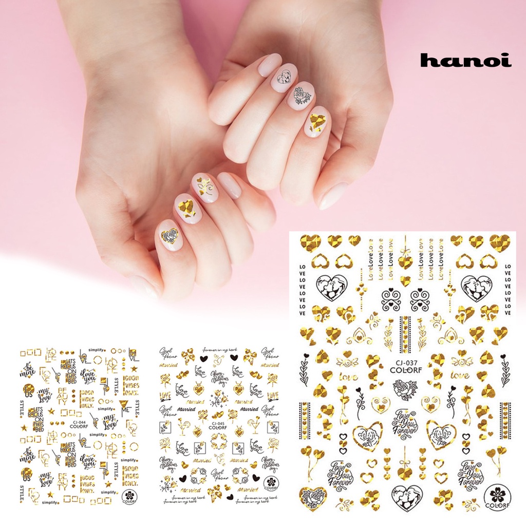 Hi Stiker Kuku Pola Indah Perekat Diri Removable Kuat Lengket Anti Jatuh Hias DIY Mawar Cinta Hati Nail Art Decal Pernikahan Lamaran Slider Untuk Hari Valentine