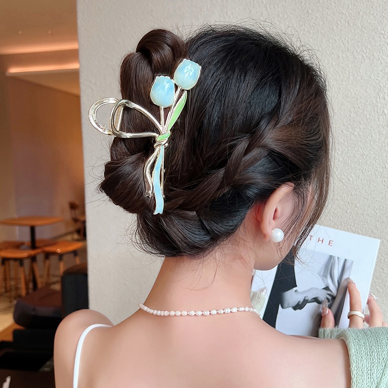 Modis Elegan Tulip Lily Bunga Alloy Rambut Cakar Jepit Rambut Aksesoris Rambut Wanita