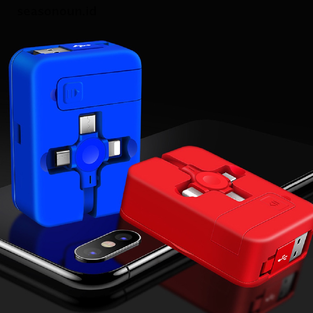 Seasonoun 3in1 Retractable 8pin/USB Type C/Kabel Micro USB Untuk iPhone14 13 Pro 1m Charger Ponsel Kabel Data Kable Dengan Stand Phone.