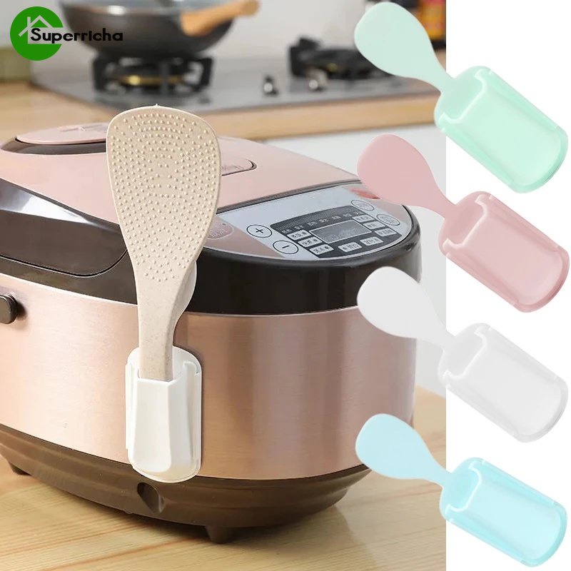 Hot Sale/1PCS Rak Penyimpanan Sendok Nasi Dapur Yang Dapat Dilepas/Rice Cooker Side Seat Hook Multifungsi/Rak Gantung Organizer Perekat Diri/Tempat Penyimpanan Peralatan Makan