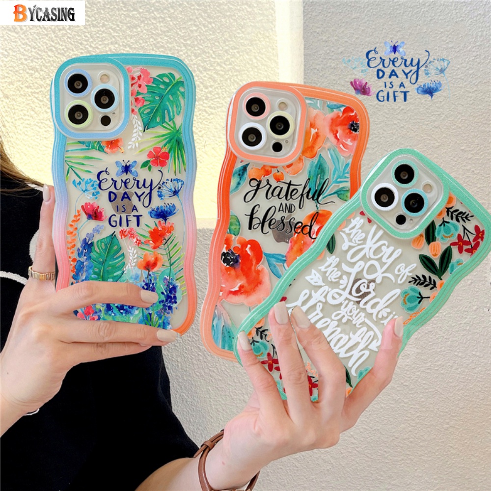 IPHONE Casing Bunga Kompatibel Untuk Iphone11 13 14 13 Pro MAX IPhone7 8plus 6s Plus XR 14 Plus XS MAX SE Fashion Floral Secret Garden Flowers Lembut Bening Bergelombang Case Shockproof Cover BY