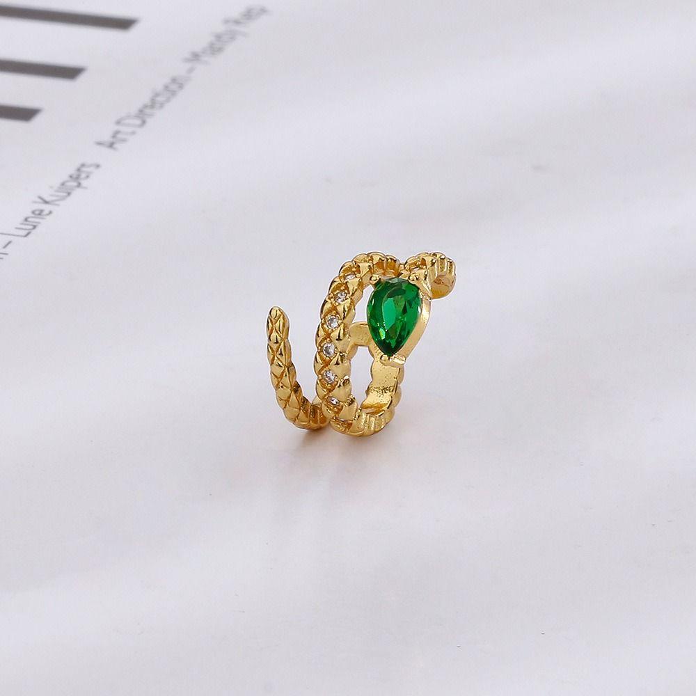 Needway   Ular Telinga Tulang Klip Kepribadian Punk Emerald Earrings Warna Solid Alloy Lady Korea Manset Telinga