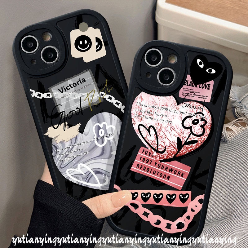 Comme des Garcons Ins Graffiti Love Heart Casing Soft TPU Cover Infinix Hot 11 10 9 Play 10T 11s 10s Hot 10 Lite Note 8 Smart 6 5 Trendy Brand Label Shockproof Phone Couple Case