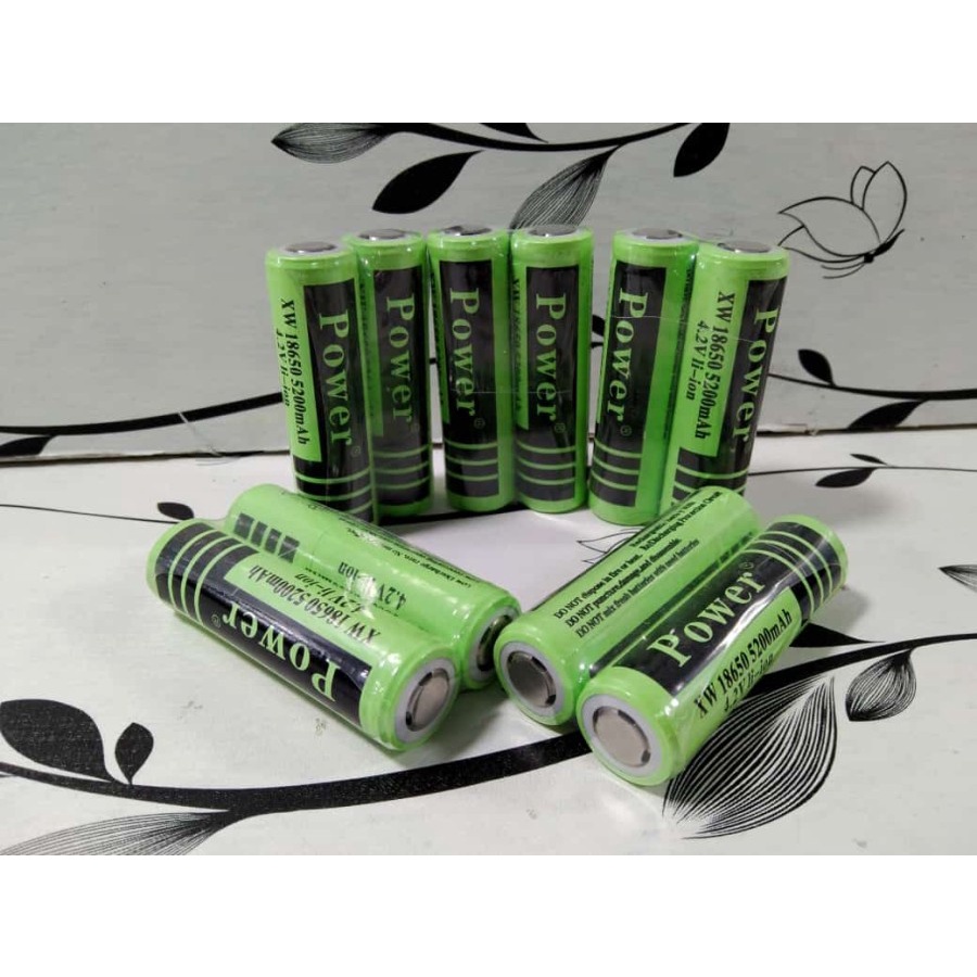 2pcs Baterai cas 18650 POWER 5200 mAh 4.2V Flat Top GOOD QUALITY murah