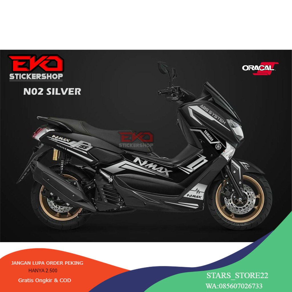 (PREMIUM) Sticker Nmax Hitam cutting stiker Warna Silver N02 NEW DESAIN 2023