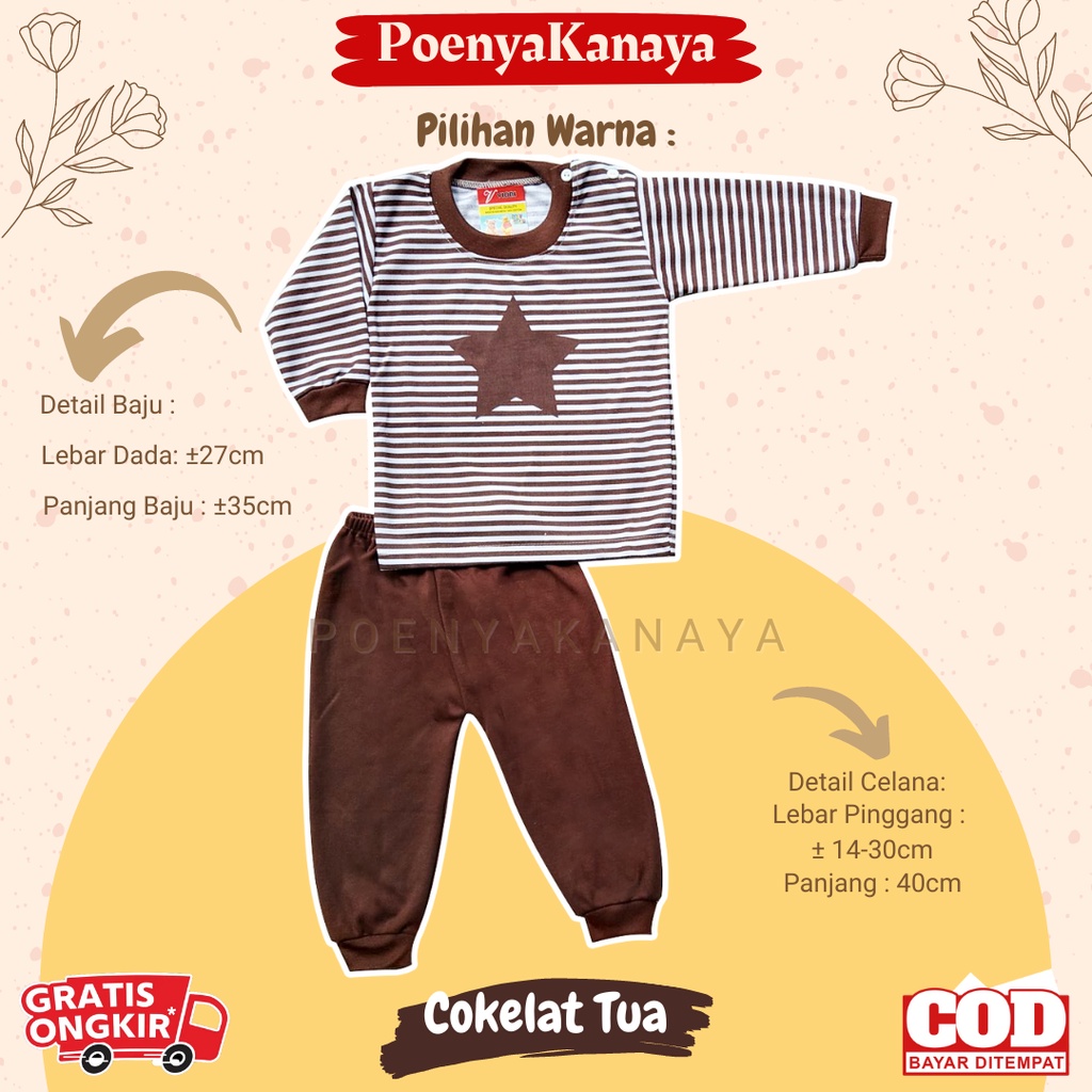 Setelan Baju Bayi Piyama Bayi Panjang SALUR BINTANG Viori Size 3-12 Bulan SPY98