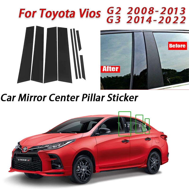 Toyota Vios Hitam Glossy Jendela Pintu Mobil Kolom Tengah B C Tiang Pilar Stiker Lis Kaca Film Dekorasi Untuk Vios G2 XP90 G3 XP150 2008-2022 Aksesoris