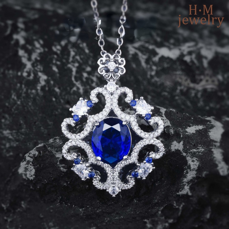 Tanzanite Blue Diamond Pendant Micro-Hias Berongga Penuh Berlian Safir Kalung