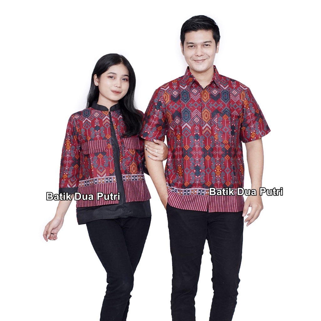 Batik Wanita Pria Couple Seragam Motif elegant Modern Batik Dua Putri - Datok Merah