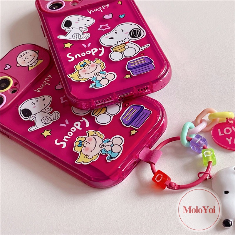 IPHONE Kartun Snoopy Flip Make Up Cermin Casing Kompatibel Untuk Iphone11Xr 8 7 14 Plus 14 13 12 Pro MAX X XS MAX SE 2020 Kreatif Shockproof Soft TPU Phone Back Cover Case