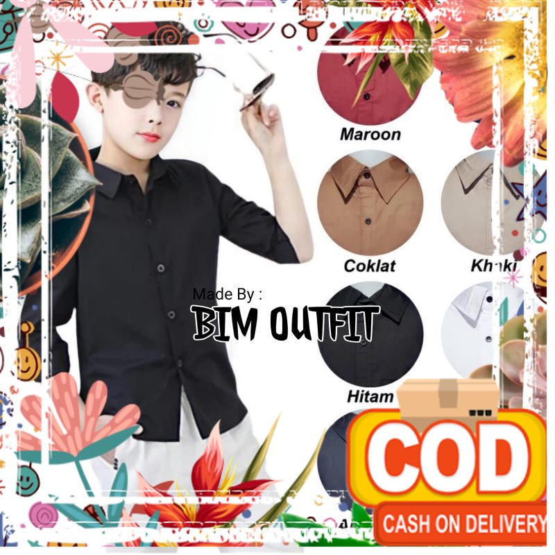 Kemeja Panjang Anak Laki Laki Polos Hitam Putih Navi