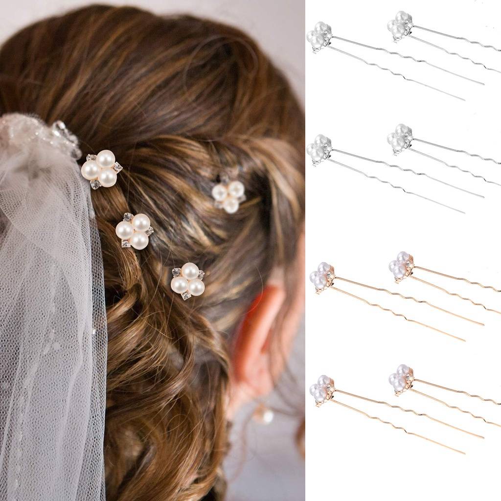 6buah Fashion Indah Mutiara Berlian Imitasi Rambut Pin/Elegan Kristal Mutiara Hairgrips Rambut Memakai/Pernikahan Pengantin Prom Headpiece Perhiasan Aksesoris