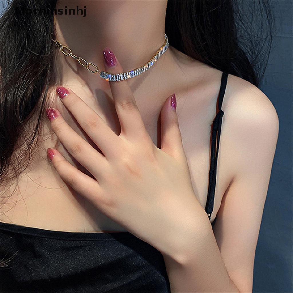 Mornin Kalung Choker Kristal Asimetris Untuk Wanita Emas Geometris Berlian Imitasi Kalung Perhiasan Hadiah Pesta id