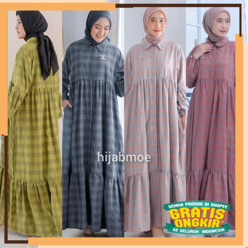 SERIES RAMADHAN RAYA 2023 Vente Daily Azkia Maxy / Dress Wanita Tokyo Tartan Motif Kotak Busui / Gam