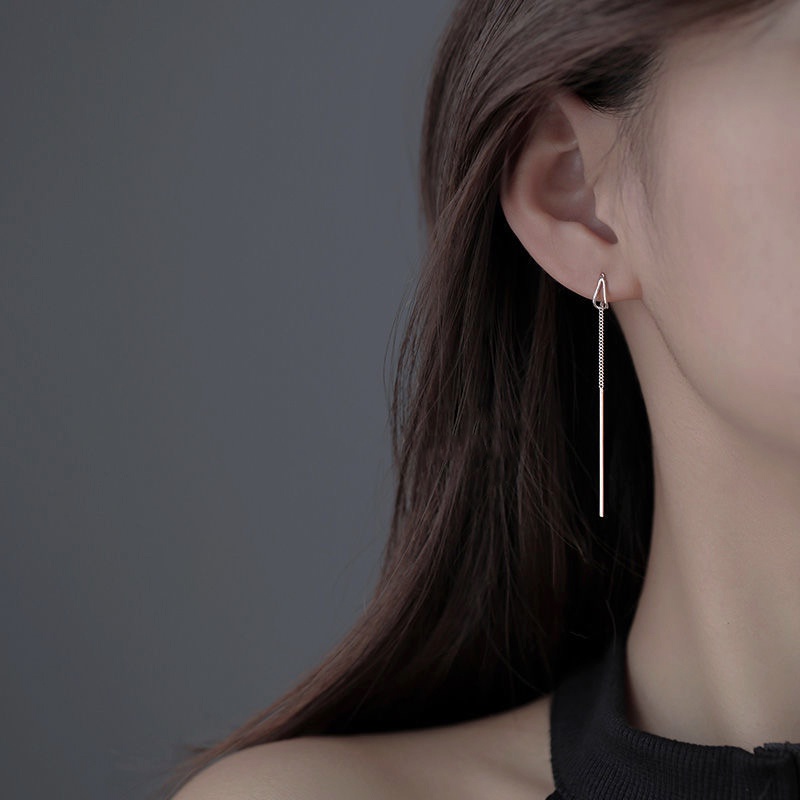 Papaozhu Elegan S925 Perak Tetesan Air Panjang Rumbai Drop Anting-Anting Untuk Wanita Perempuan Sederhana Berongga Segitiga Menjuntai Anting-Anting Fashion Telinga Aksesoris