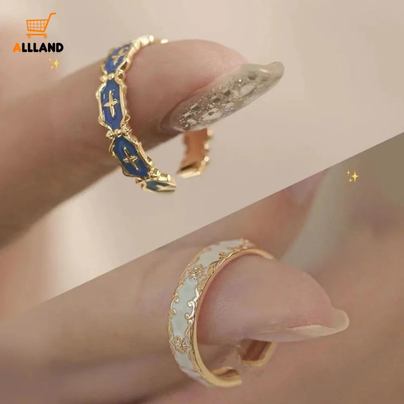 Fashion Vintage Enamel Berwarna Terbuka Cincin/Salib Halus Motif Bunga Tetes Minyak Cincin/Pria Wanita Perhiasan Hadiah