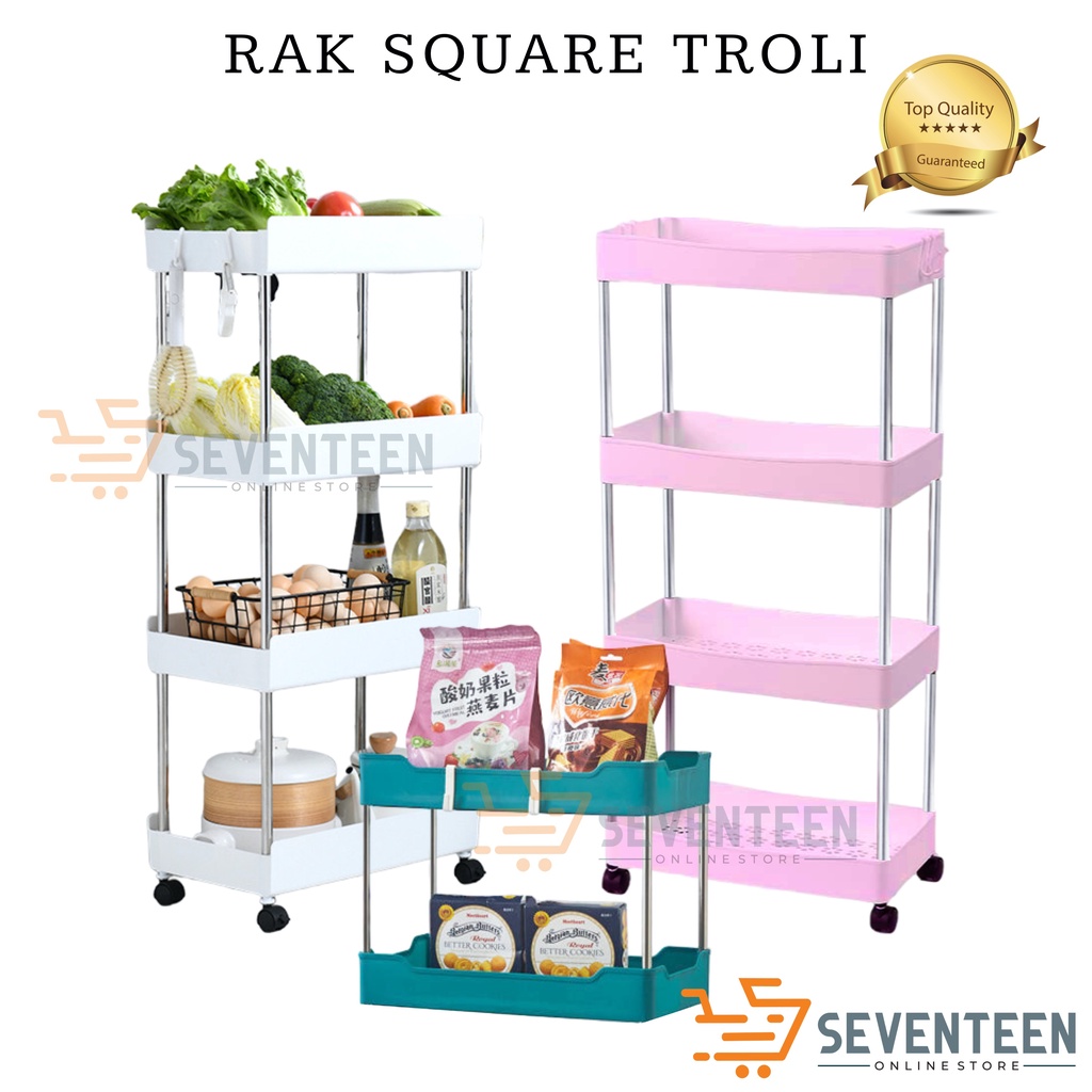 SEVENTEEN RAK DAPUR SQUARE RAK TROLI RAK KAMAR MANDI RAK SUSUN SERBAGUNA 4 SUSUN 2 SUSUN 4 TINGKAT RAK TROLI DENGAN RODA MULTIFUNGSI TROLLY RACK