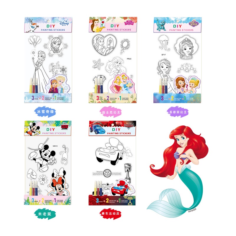 GrosirMart Stiker Mewarnai DIY Painting Sticker Anak Kartun Frozen Mickey Car Princess Sofia