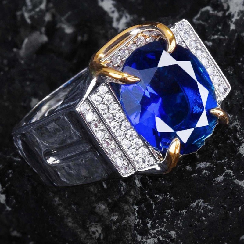 Cincin Safir Simulasi Kualitas Mewah Untuk Pria Cincin Perjamuan Pernikahan Permata Biru Warna-Warni