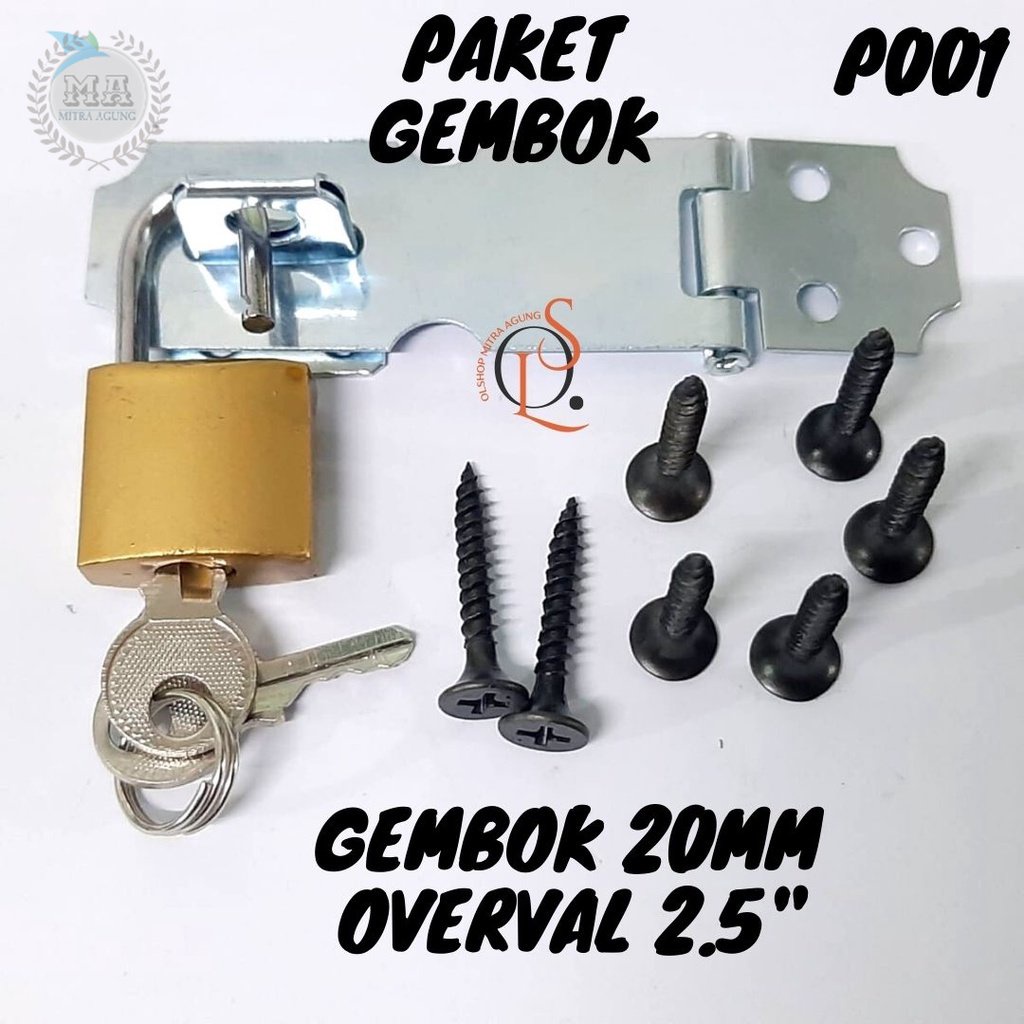 OLS PAKET Gembok Murah Tinggal Pasang Overpal Gembok 2.5&quot; inch / Overval Cantolan Gembok + Skrup