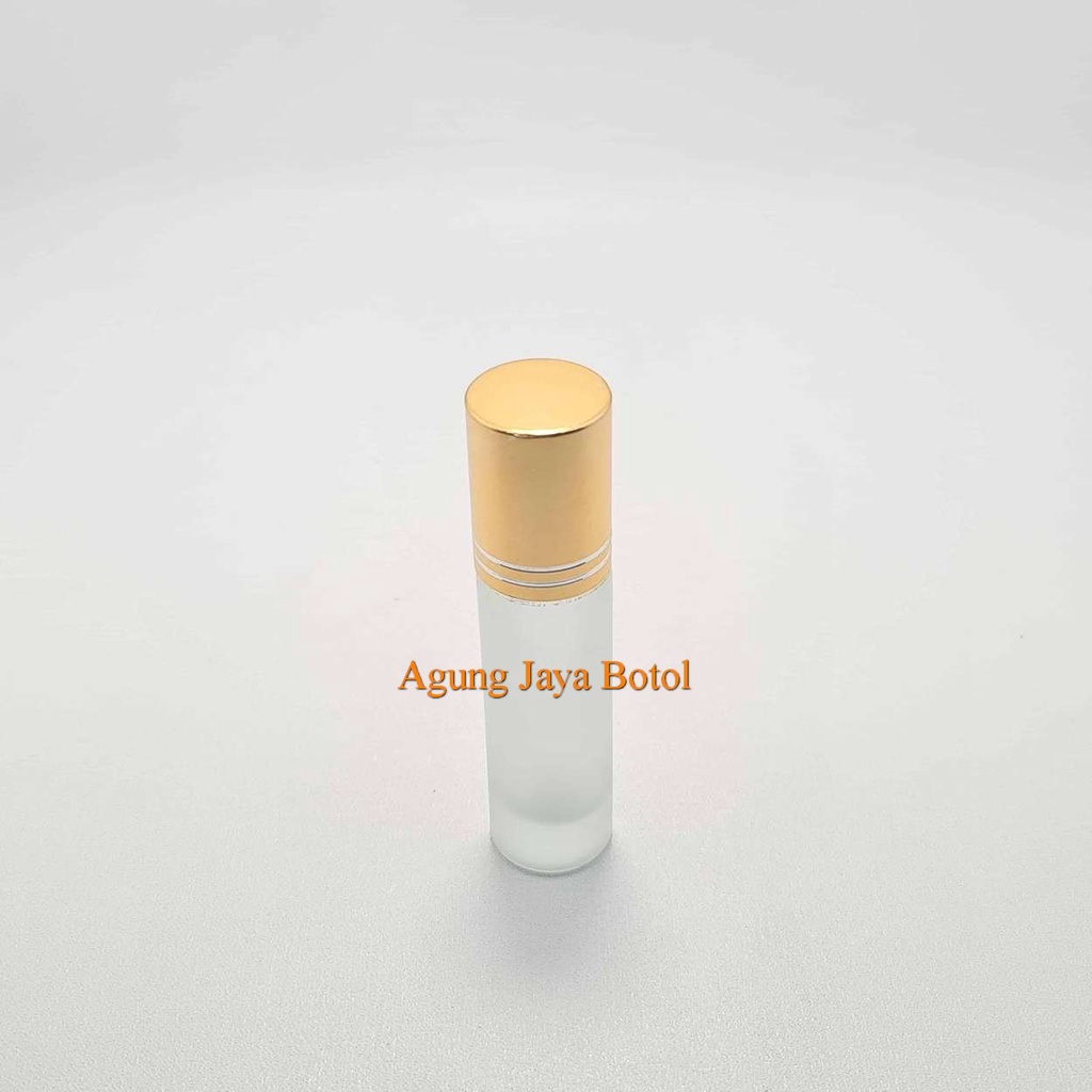 Roll On 6 Ml Clear Frosted Tutup Stainless Emas Shiny Garis / Botol Kaca / Botol Parfum / Botol Miny