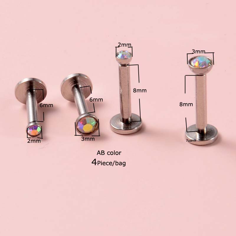 4biji/tas Kepala Datar Labret Bibir Stud Benang Internal 16Gauge Anting Helix Pinna Rook Piercing Perhiasan Tubuh Stainless Steel