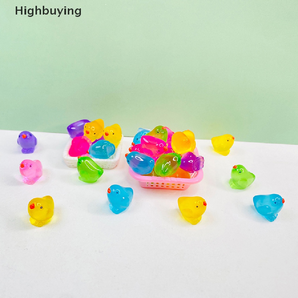 Hbid 5Pcs Mini Fluorescence Ayam Jago Lucu Glow In The Dark DIY Aksesoris Lanskap Mikro Dekorasi Rumah Boneka Glory