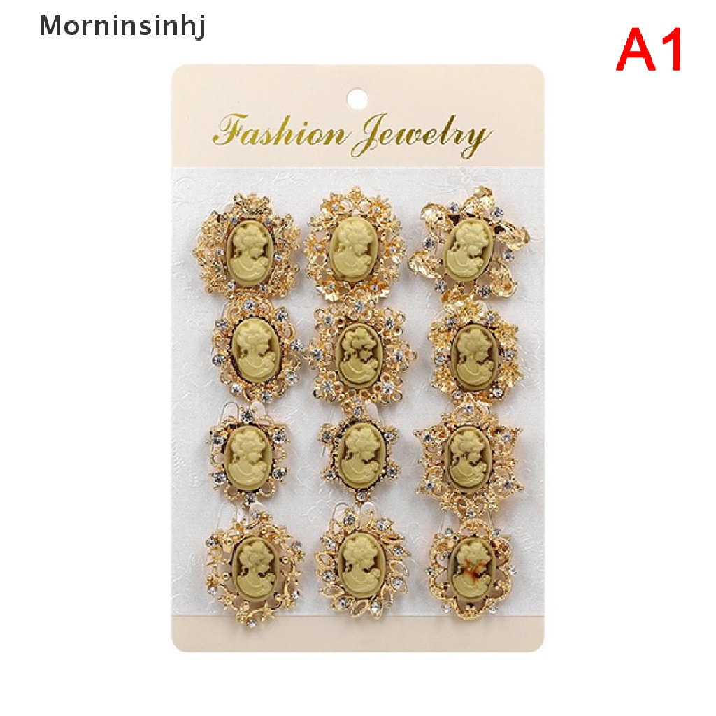 Mornin 12buah Pin Bros Cameo Bahan Resin Dan Berlian Imitasi Gaya Vintage Dalam id Antik