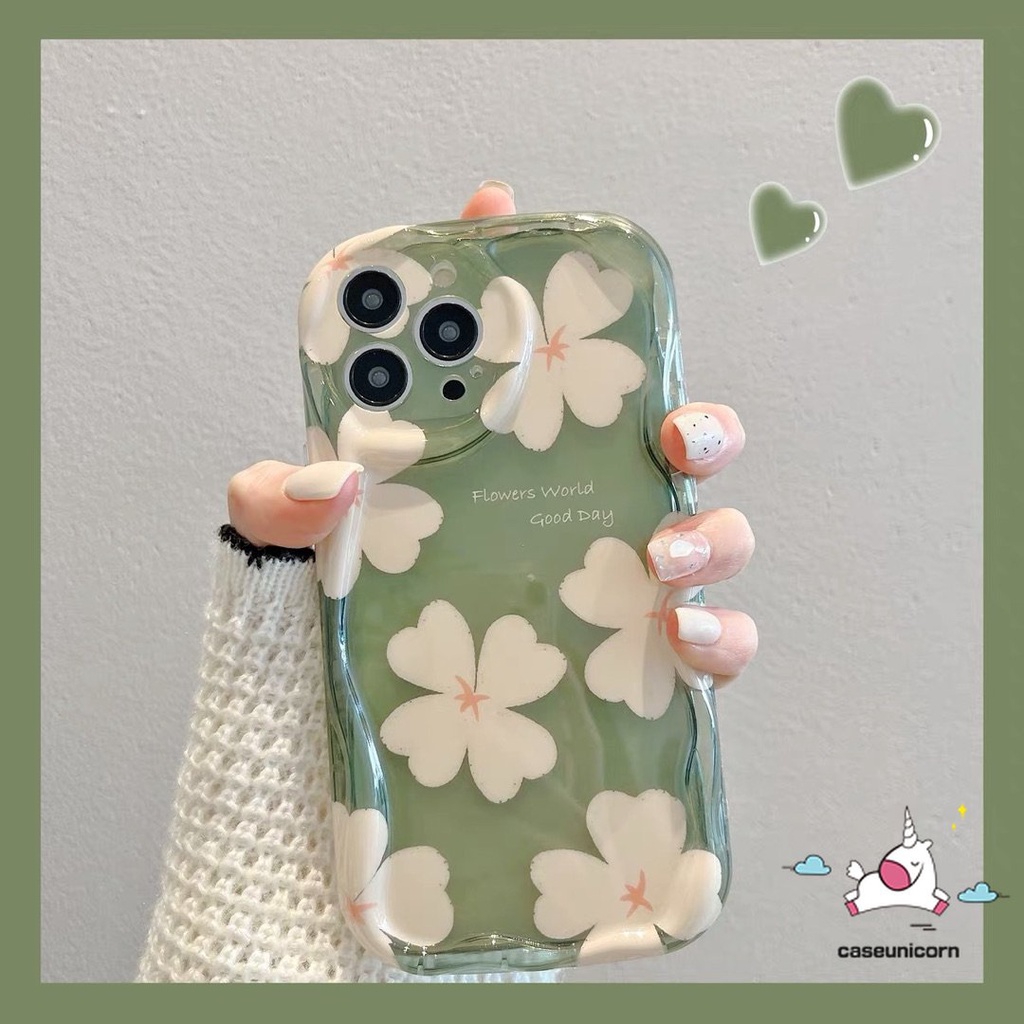 IPHONE Case Bunga Kompatibel Untuk Iphone11 14 13 12 Pro Max XR 6s 6 7 8 Plus 7plus X XS Max SE 2020 3D Wavy Curved Edge Fresh Flowers Tpu Lembut Shockproof Airbag Glossy Back Cover