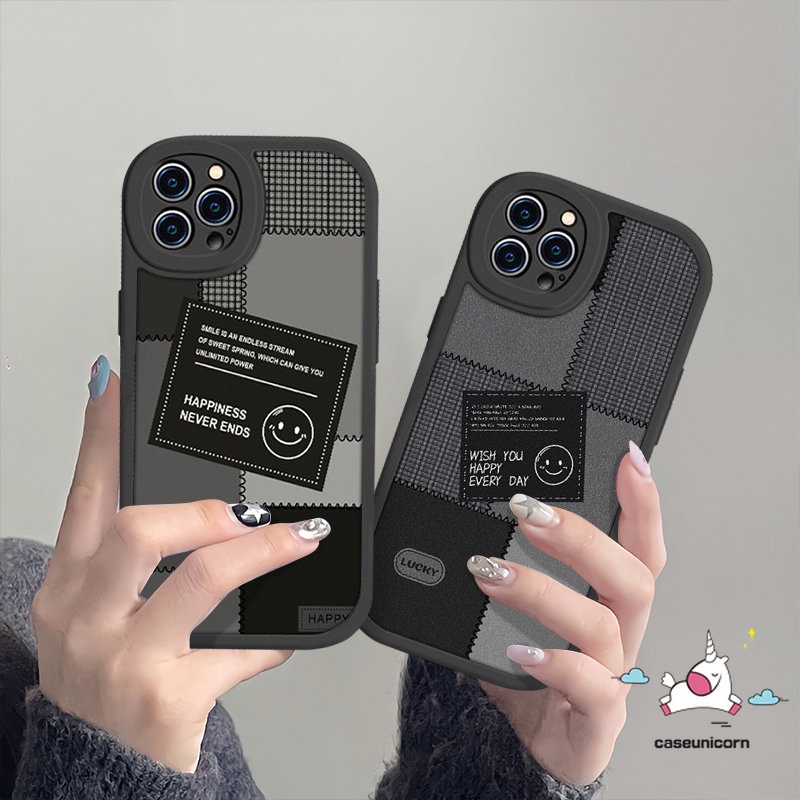 Untuk Samsung A50 A14 5G A13 A04 A50s A04s A30s A12 A02s A32 A03 A23 A72 A22 A53 A03s A52 A11 A10s A52s A31 A73 A21s A33 A20s A20 A71 A51 Smiley Black Label Jahitan Tpu Couple Case