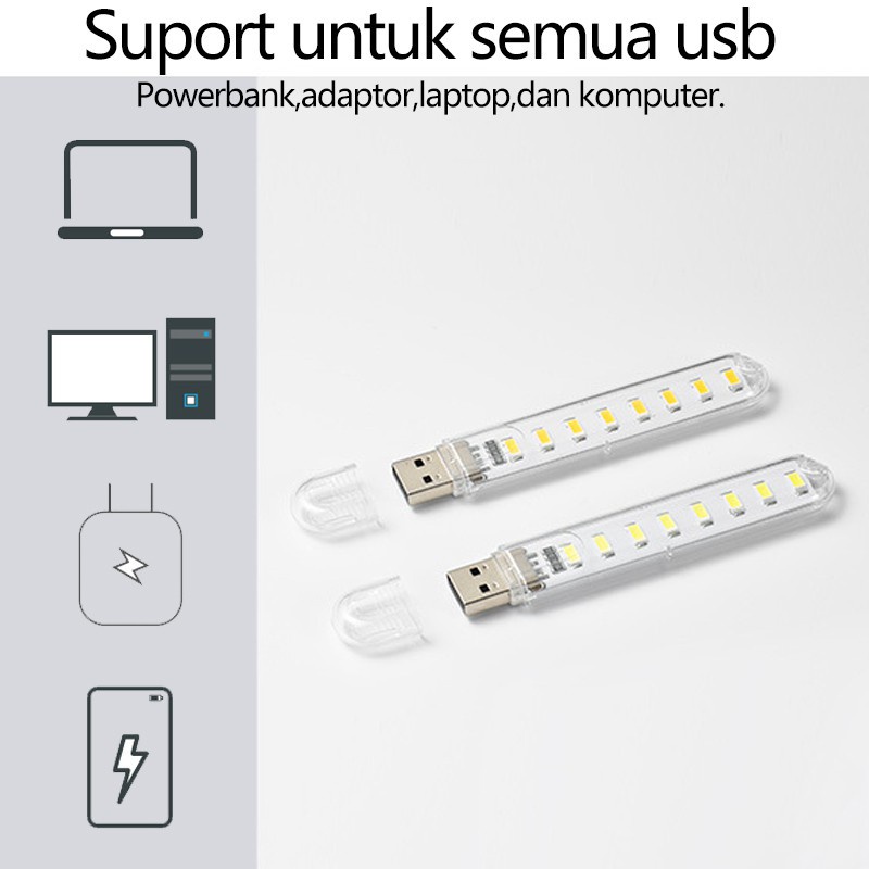 T&amp;Y Lampu USB Lampu LED USB Mini 3 Mata Transparan  Lampu USB 8 Led Model Cool White  Lampu Emergency  Mini Lampu Kamar USB