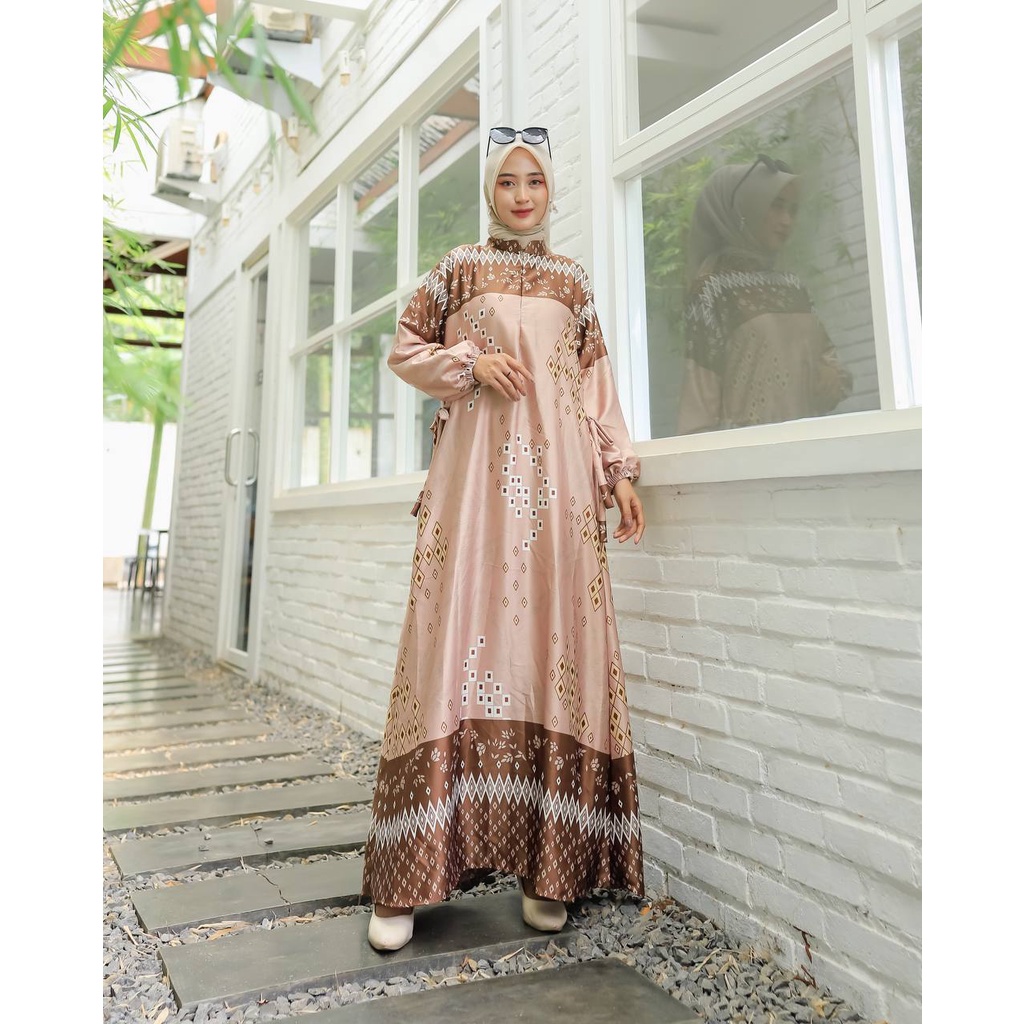 Nirina Gamis Terbaru Diora Silk Premium Import Dress Wanita Lengan Terompet Baju Muslim Kekinian LD 110 cm