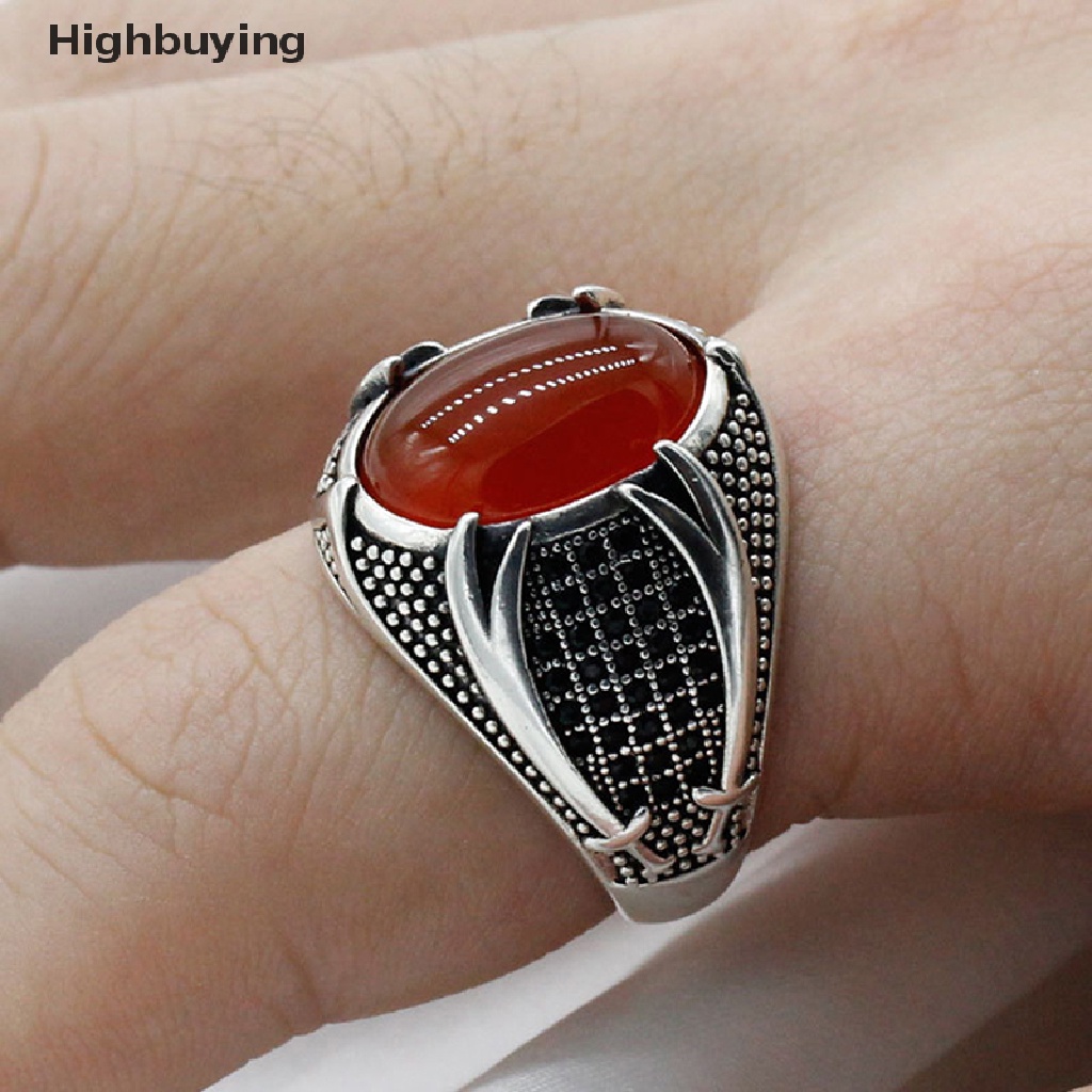 Hbid Cincin Vintage Besar Oval Batu Akik Alami Untuk Wanita Pernikahan Band Perhiasan Turki Glory